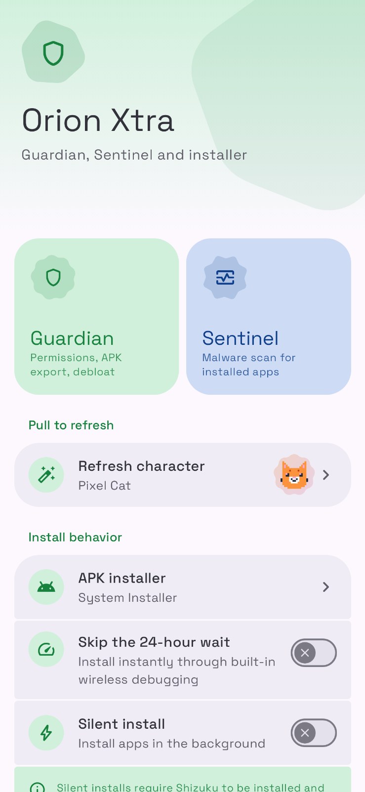 Orion Xtra with Guardian permissions and Sentinel malware scan cards